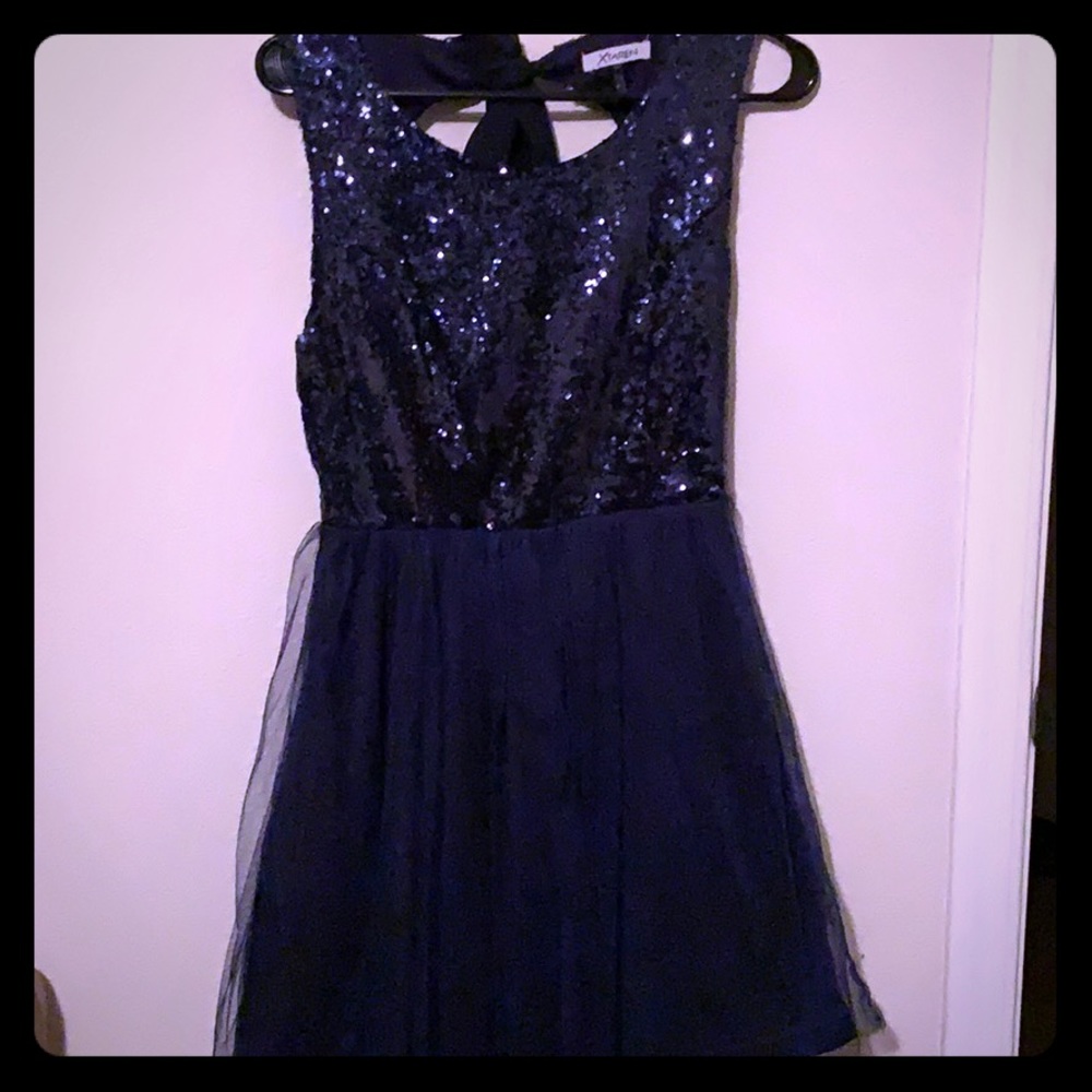 Navy Blue Sequin Party Dress